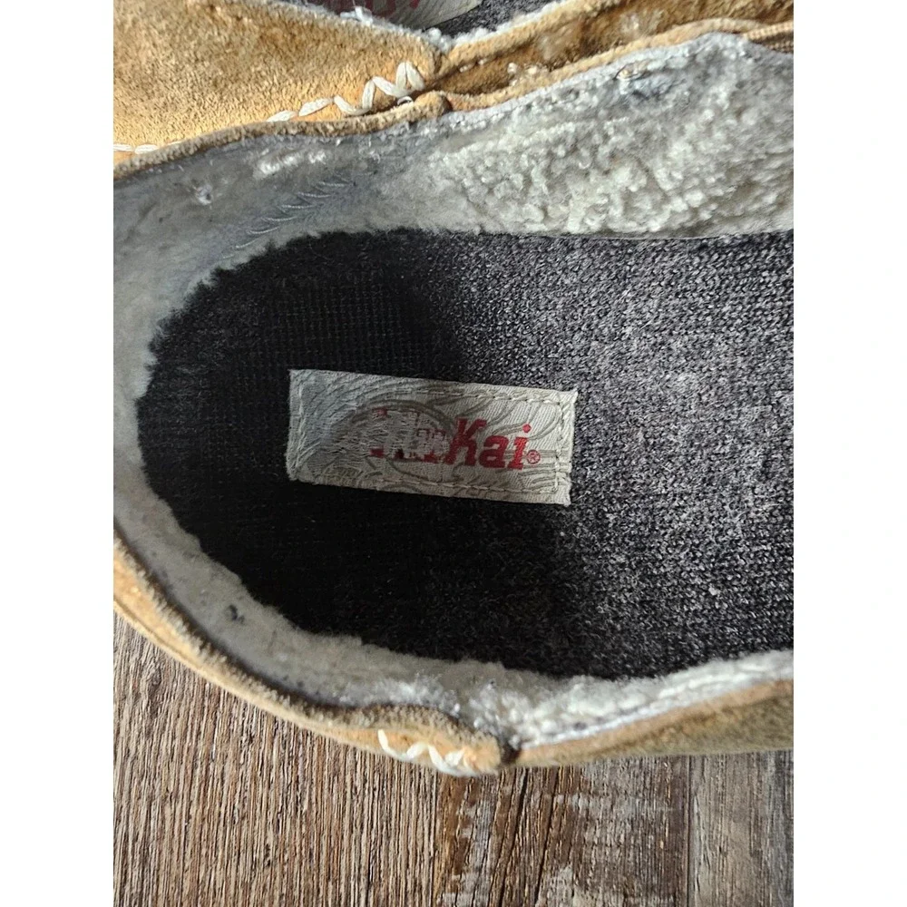 Olukai Men's Moloa Leather Slipper Wool Shearling size  8 Tan great tread rubber